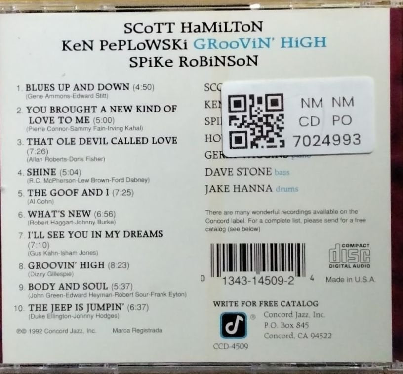 Scott Hamilton, Ken Peplowski, Spike Robinson - Groovin' High (CD)