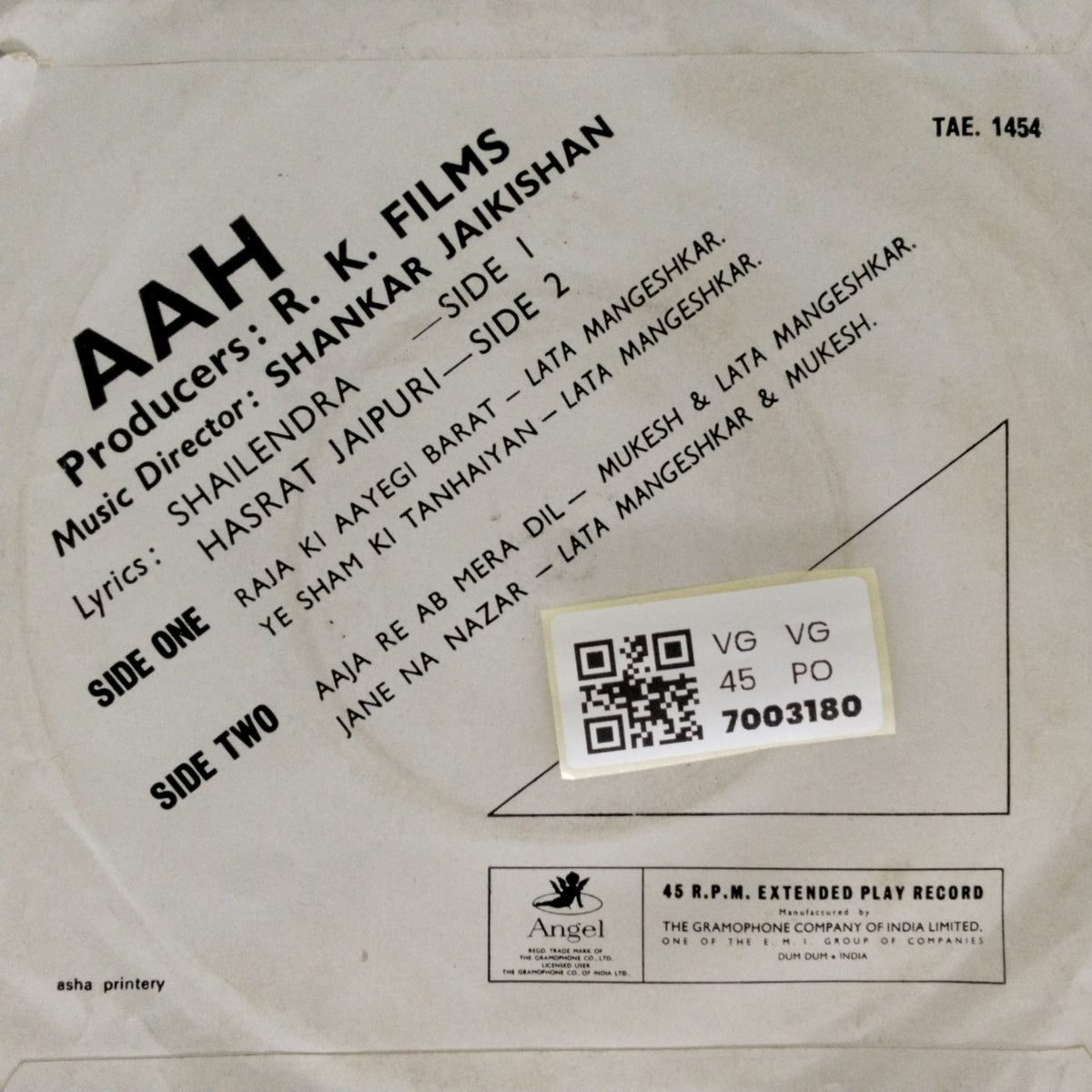 Shankar Jaikishan - Aah (45-RPM)