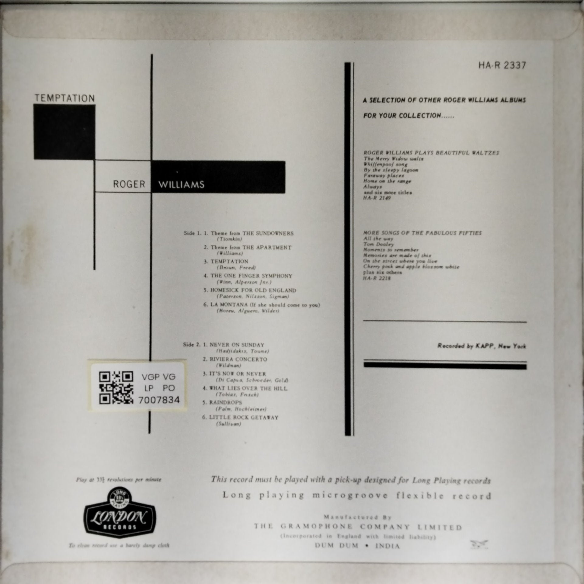 Roger Williams - Temptation (Vinyl)