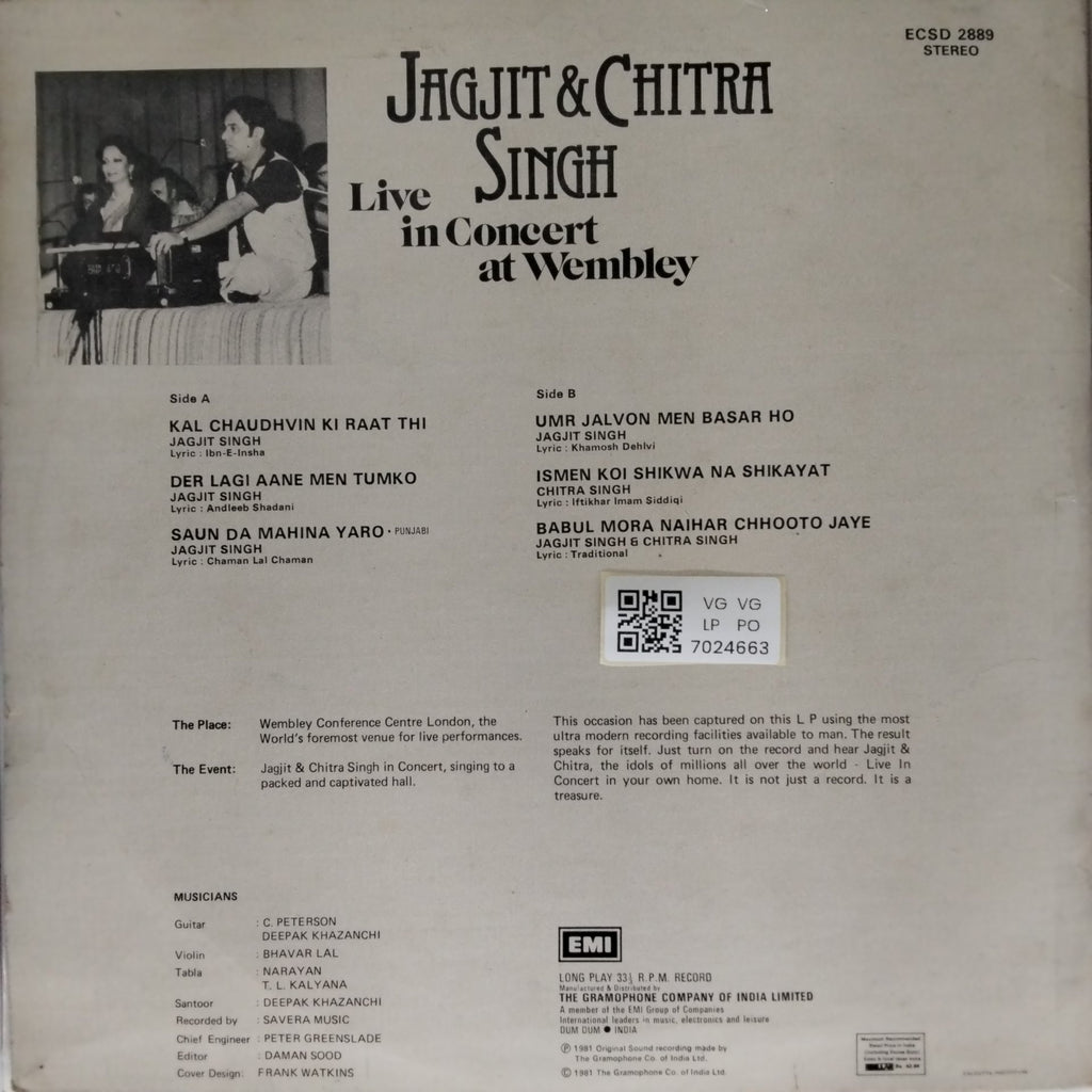 Jagjit Singh, Chitra Singh - Live in Concert at Wembley (Vinyl)