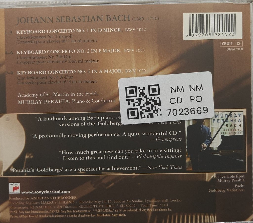 Murray Perahia, Johann Sebastian Bach, Academy of St. Martin in the Fields - Keyboard Concertos Nos. 1, 2 & 4 (CD)