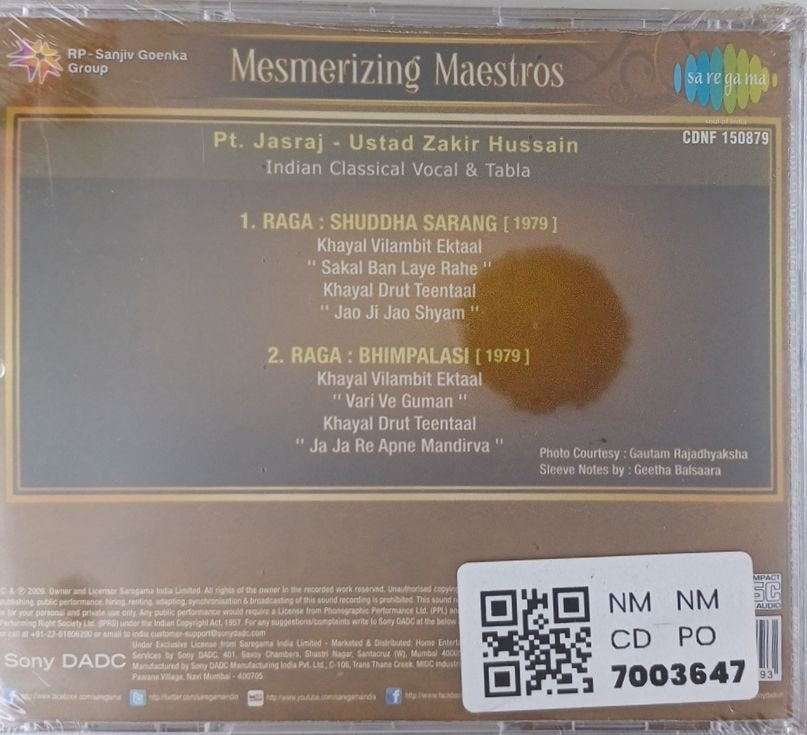 Pt. Jasraj, Ustad Zakir Hussain - Mesmerizing Maestros (CD)