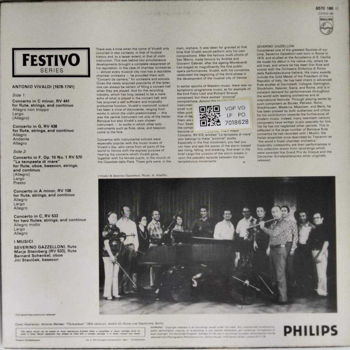 I Musici, Severino Gazzelloni - Vivaldi Flute Concertos (Vinyl)