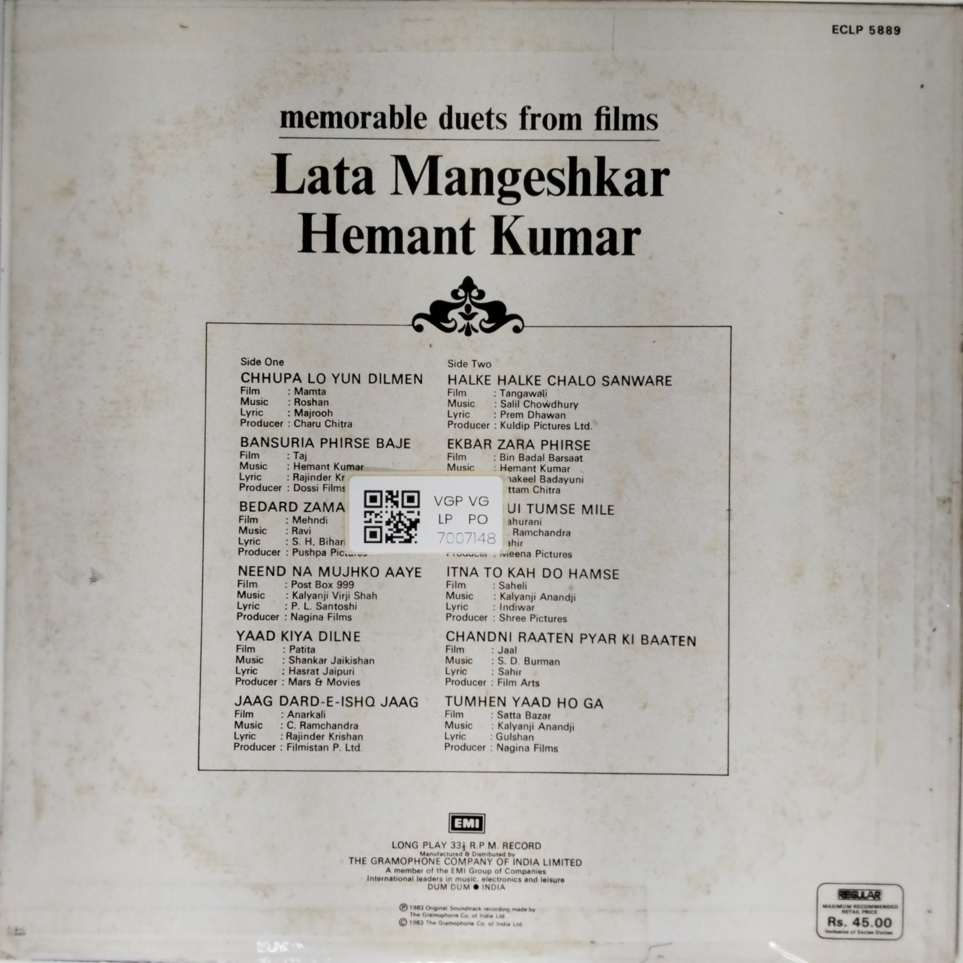 Lata Mangeshkar, Hemant Kumar - Memorable Duets from Films (Vinyl)