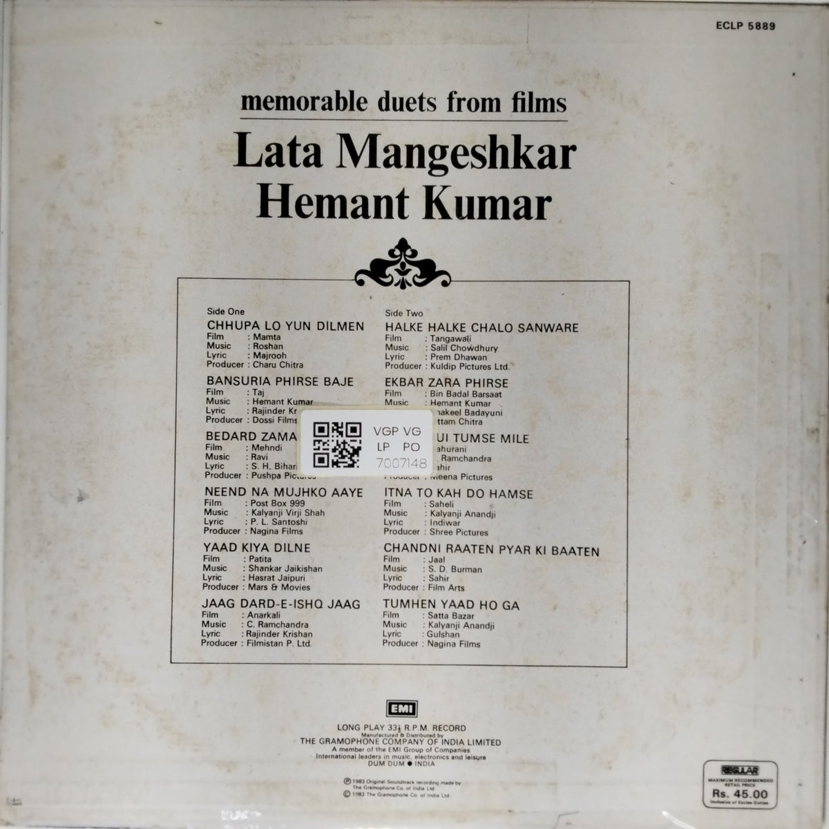 Lata Mangeshkar, Hemant Kumar - Memorable Duets from Films (Vinyl)