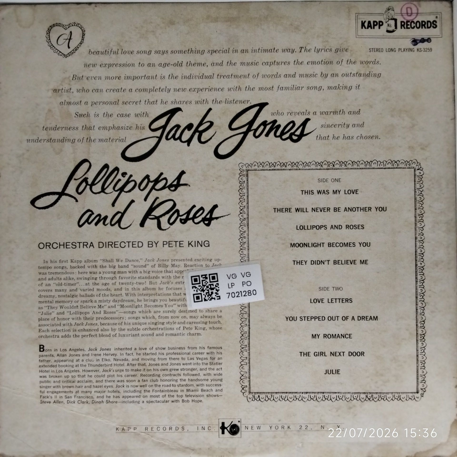 Jack Jones - Lollipops and Roses (Vinyl)