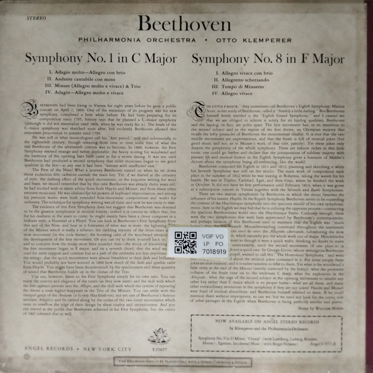 Otto Klemperer, Philharmonia Orchestra - Beethoven: Symphony No. 8 & Symphony No. 1 (Vinyl)