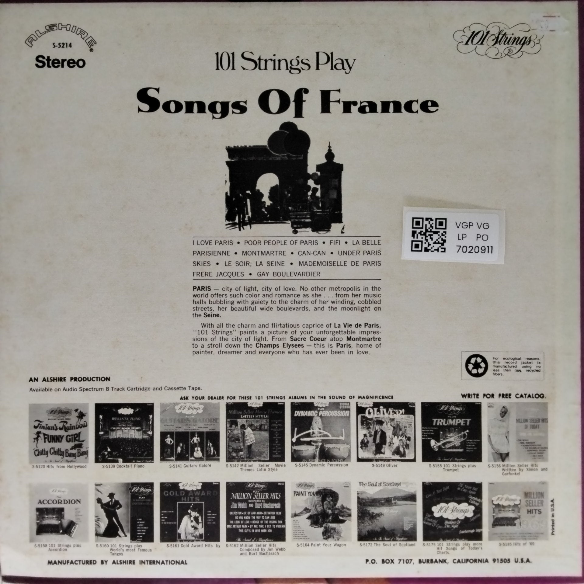 101 Strings - Songs Of France (Vinyl)