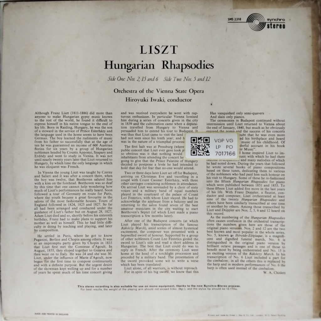 Franz Liszt, Orchestra of the Vienna State Opera - Hungarian Rhapsodies No. 2-5-6-12-15 (Vinyl)