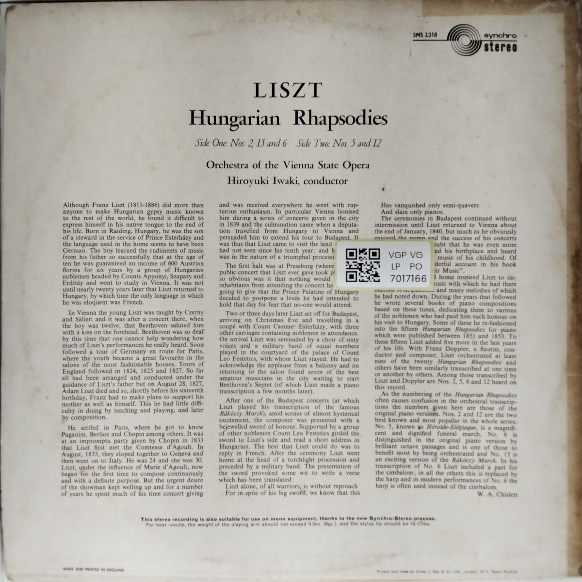 Franz Liszt, Orchestra of the Vienna State Opera - Hungarian Rhapsodies No. 2-5-6-12-15 (Vinyl)