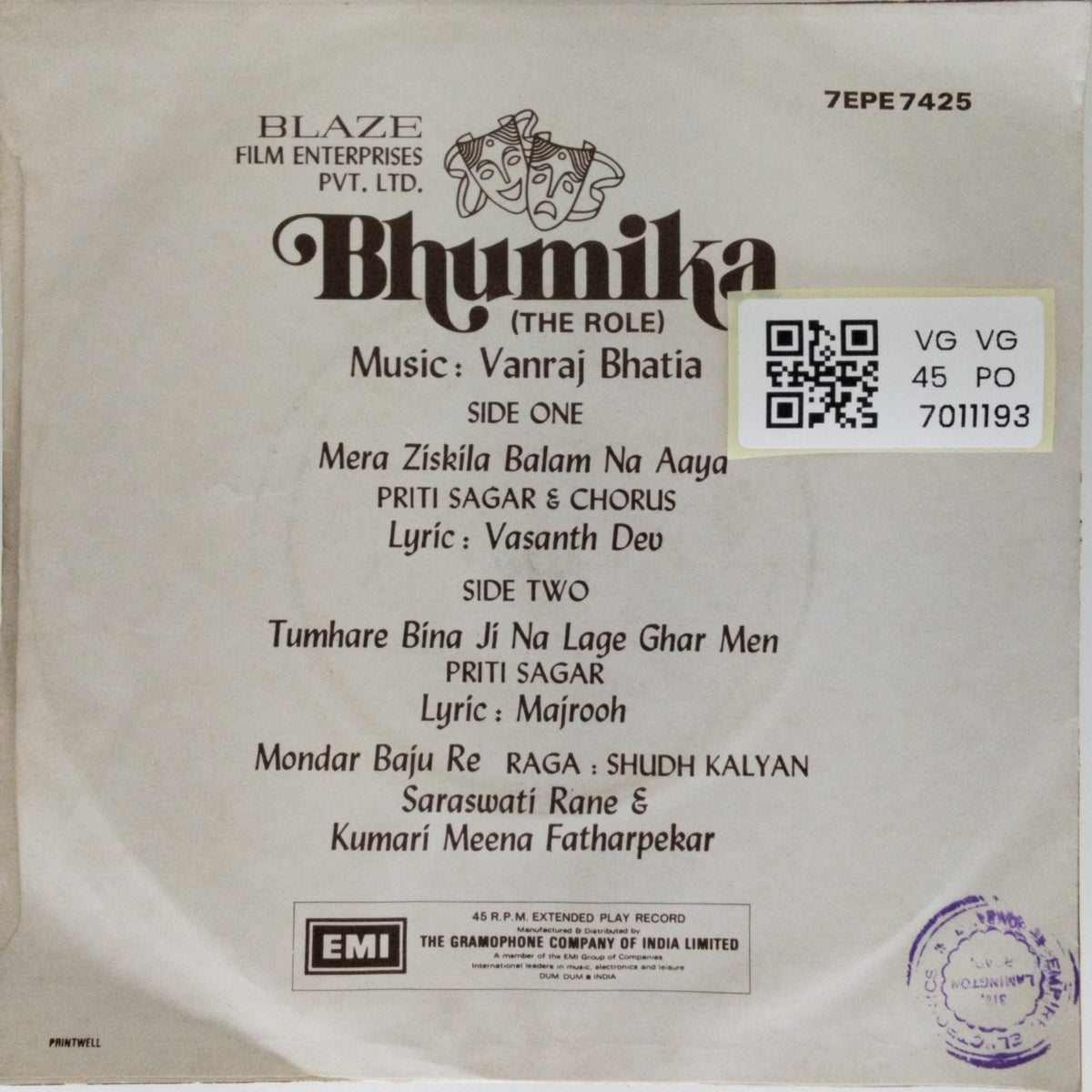 Vanraj Bhatia - Bhumika (The Role) (45-RPM)