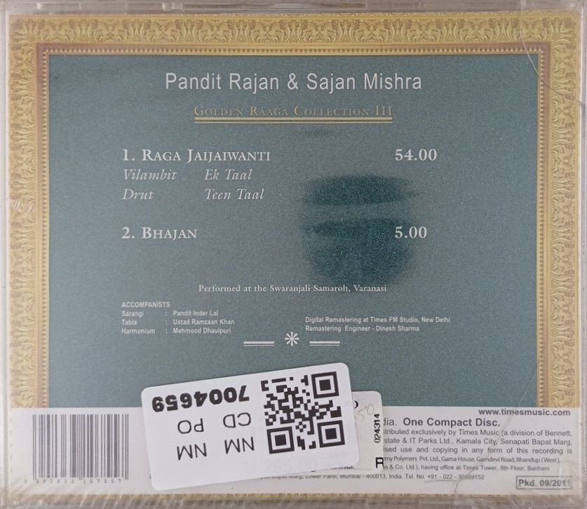 Pandit Rajan, Sajan Mishra - Golden Raaga Collection III - Raga Jaijaivanti (CD)