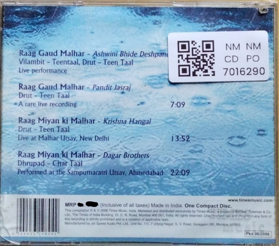 Pandit Jasraj, Dagar Brothers, Ashwini Bhide Deshpande, Krishna Hangal - Malhar: A celebration of monsoons! (CD)