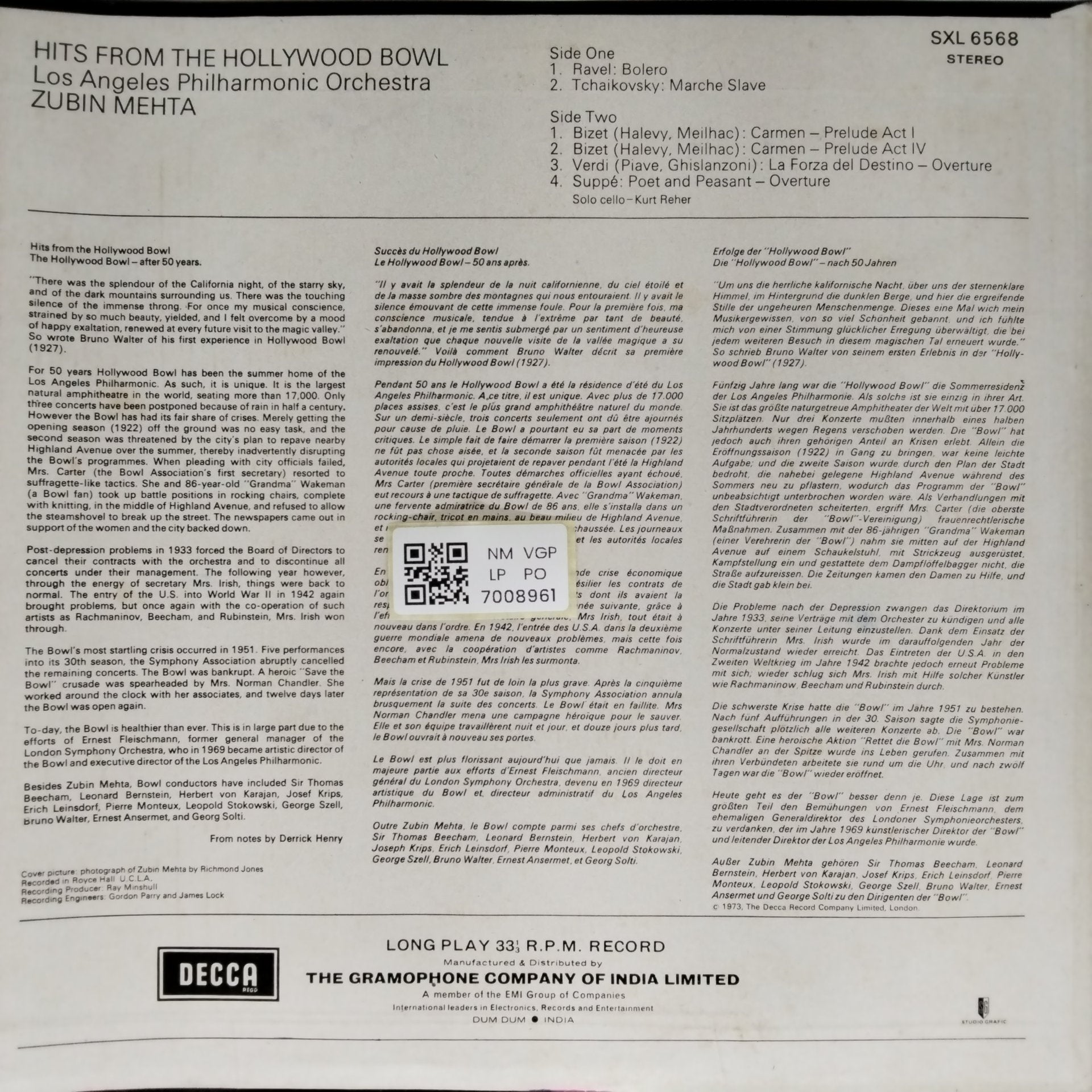 Los Angeles Philharmonic Orchestra, Zubin Mehta - Hits from the Hollywood Bowl (Vinyl)