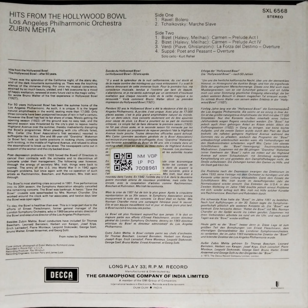 Los Angeles Philharmonic Orchestra, Zubin Mehta - Hits from the Hollywood Bowl (Vinyl)