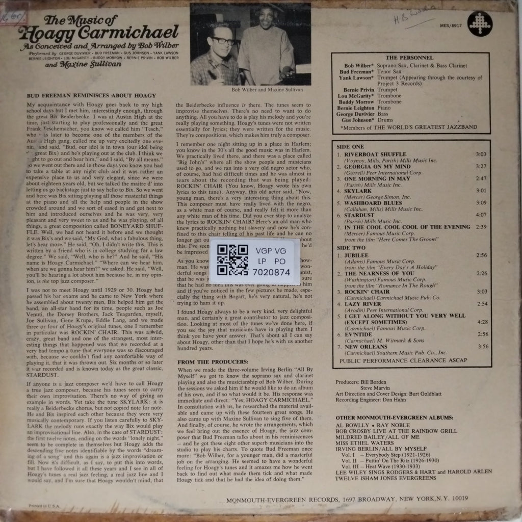 Bob Wilber, Maxine Sullivan - The Music of Hoagy Carmichael (Vinyl)