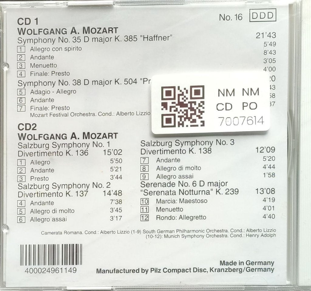 Wolfgang Amadeus Mozart - CD1: Symphony No. 35 "Haffner" & No. 38 "Prague", CD2: Salzburg Symphonies (CD)