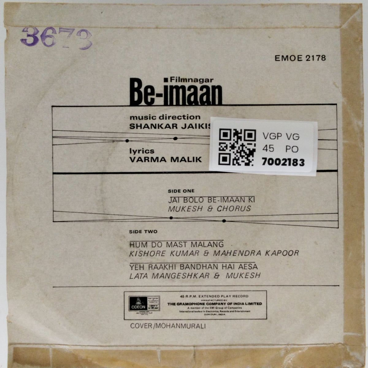 Shankar Jaikishan - Be-imaan (45-RPM)