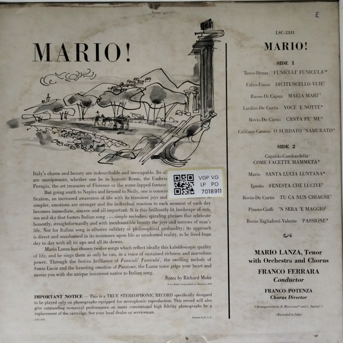 Mario Lanza - Mario! (Vinyl)