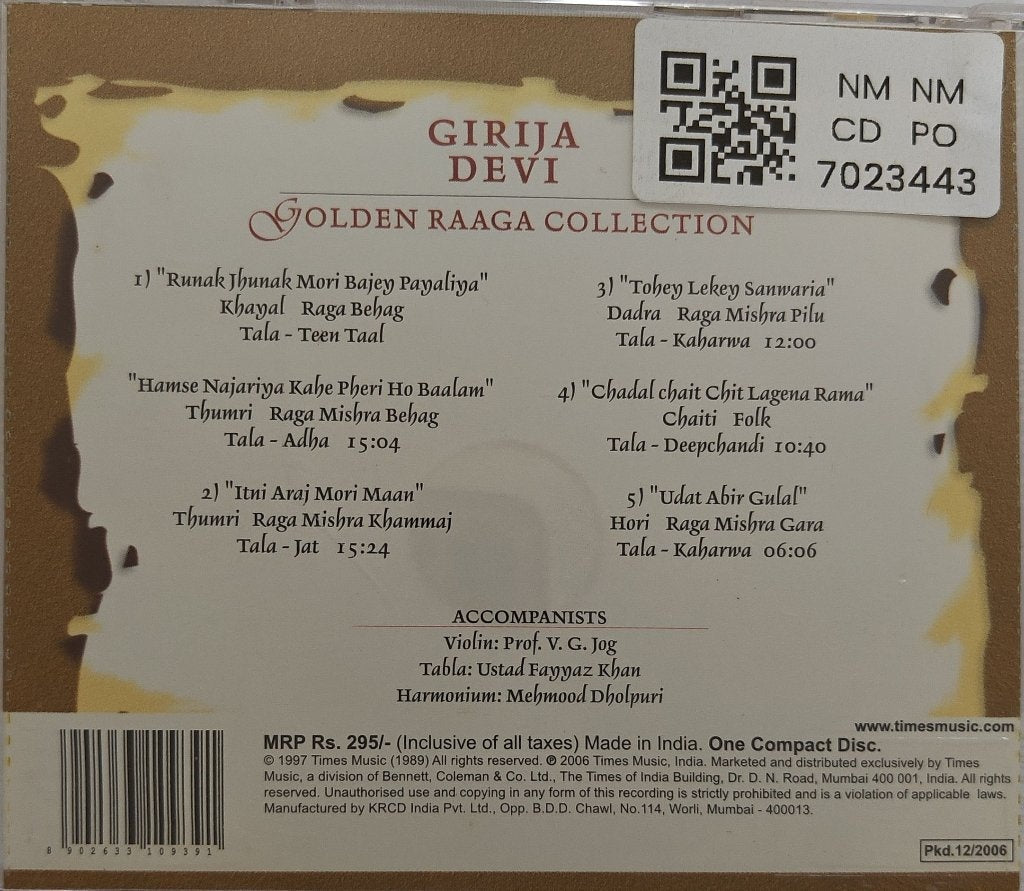 Girija Devi - Golden Raaga Collection (CD)