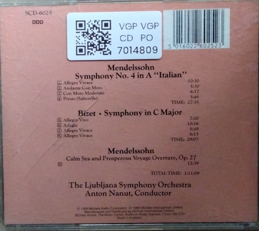 Ljubljana Symphony Orchestra, Anton Nanut - Mendelssohn: Symphony No. 4 'Italian', Calm Sea and Prosperous Voyage Overture, Bizet: Symphony in C (CD)
