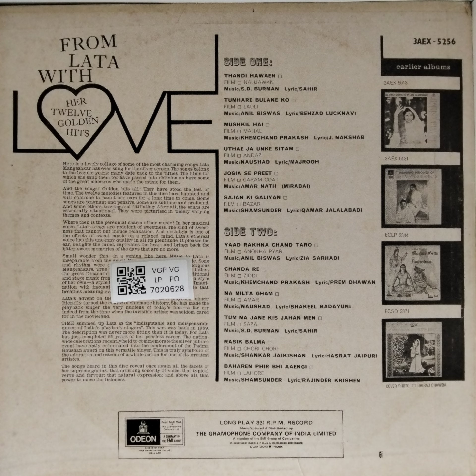 Lata Mangeshkar - From Lata With Love (Vinyl)