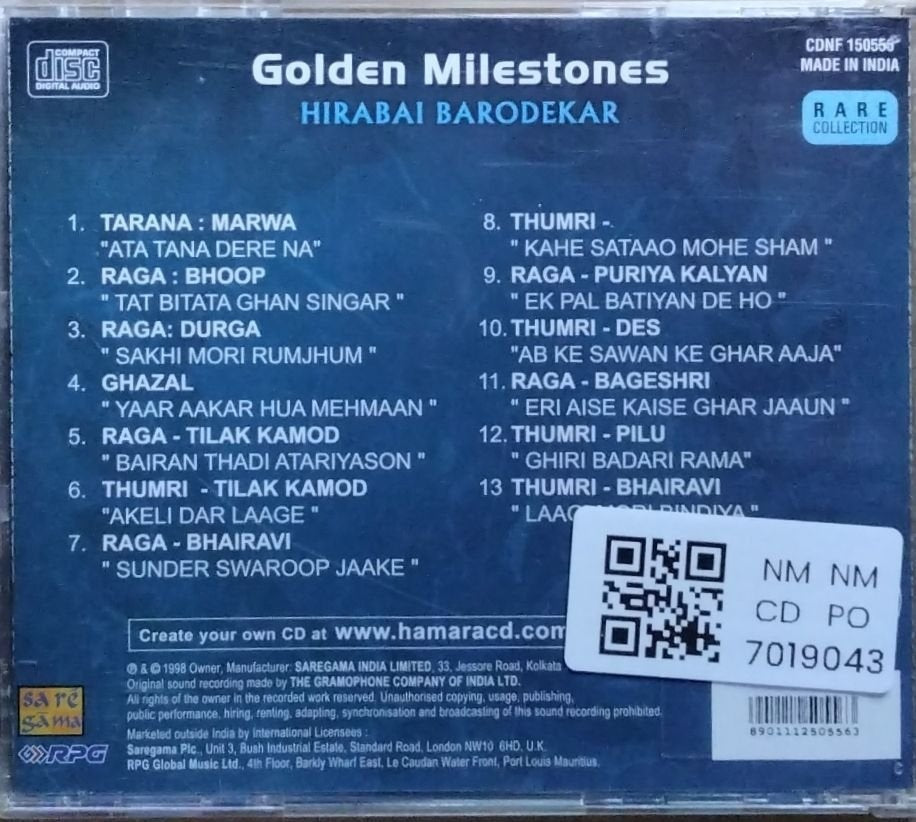 Hirabai Barodekar - Golden Milestones (CD)
