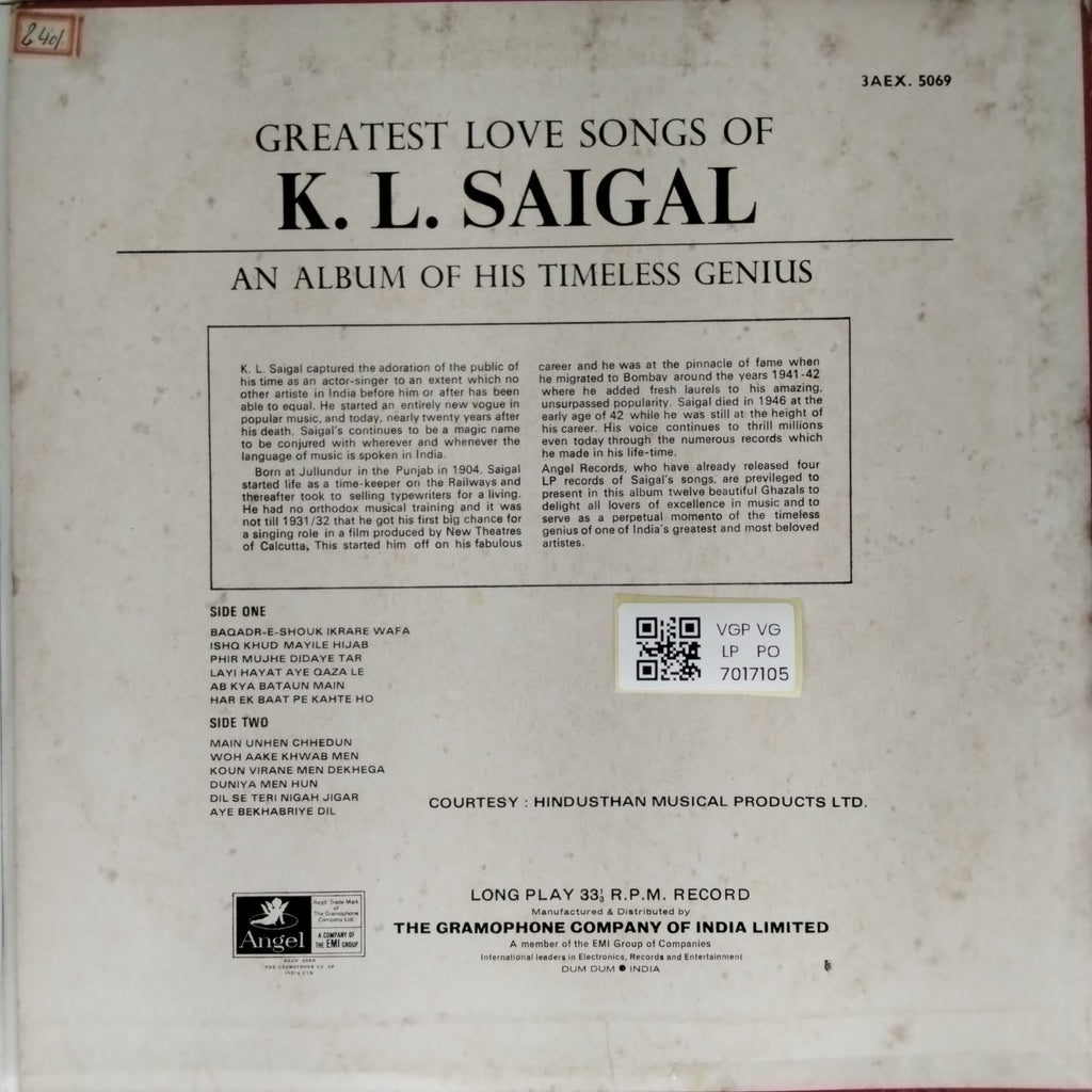 K. L. Saigal - Greatest Love Songs of K. L. Saigal (Vinyl)