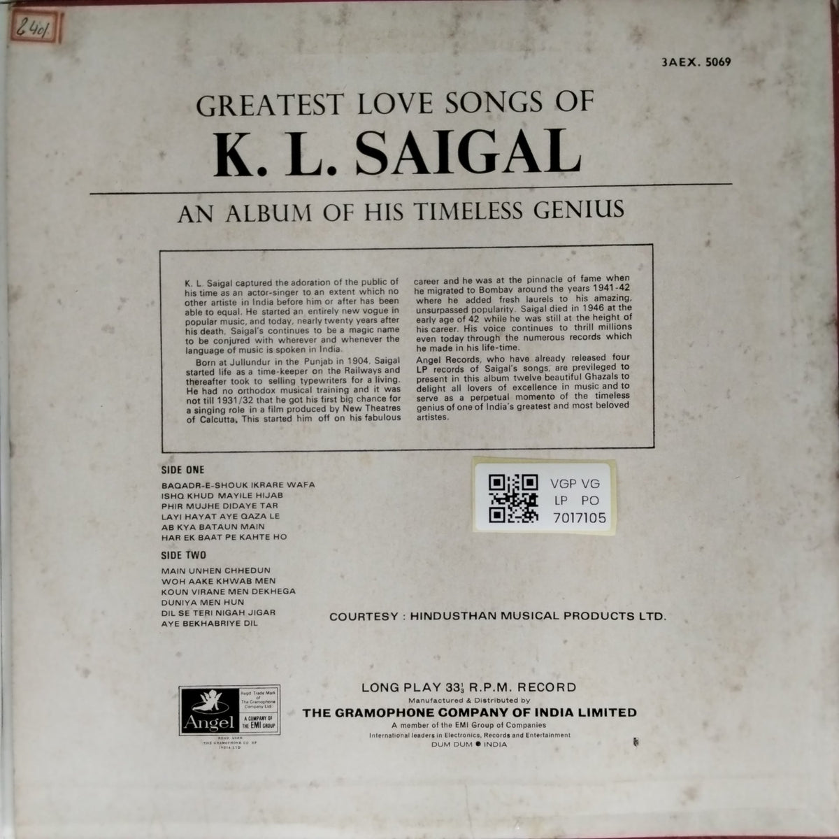 K. L. Saigal - Greatest Love Songs of K. L. Saigal (Vinyl)