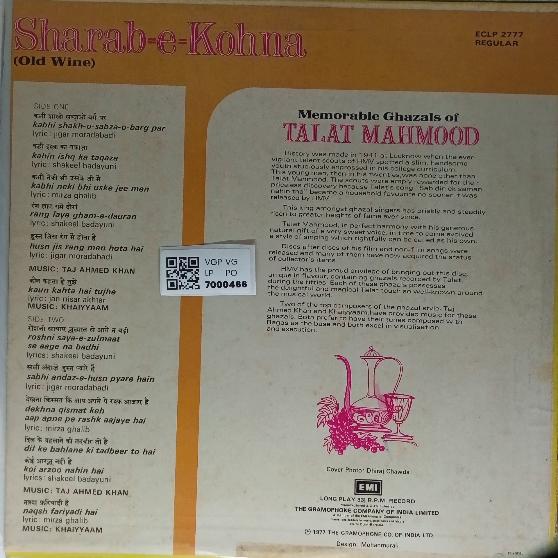 Talat Mahmood - Sharab-e-Kohna (Old Wine) (Vinyl)