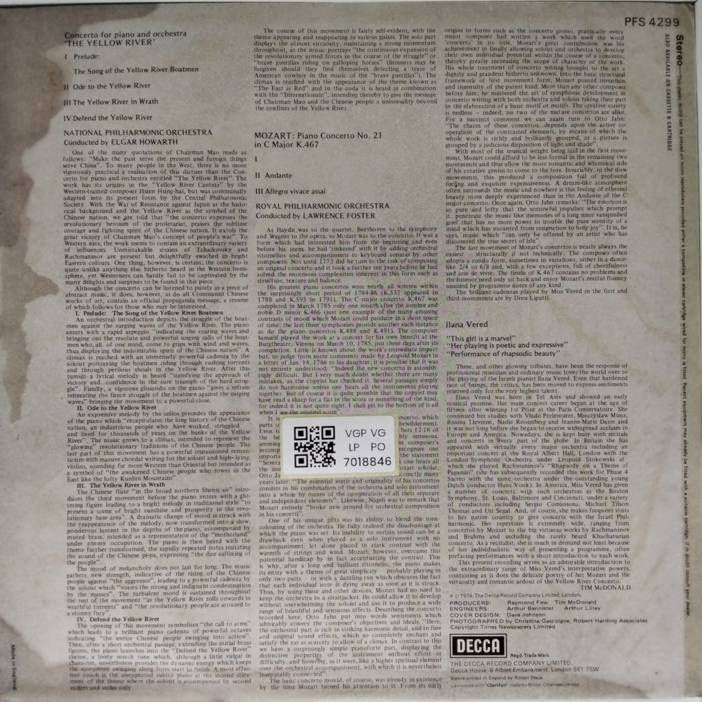 Ilana Vered, National Philharmonic Orchestra, Royal Philharmonic Orchestra - Yellow River Concerto (Vinyl)