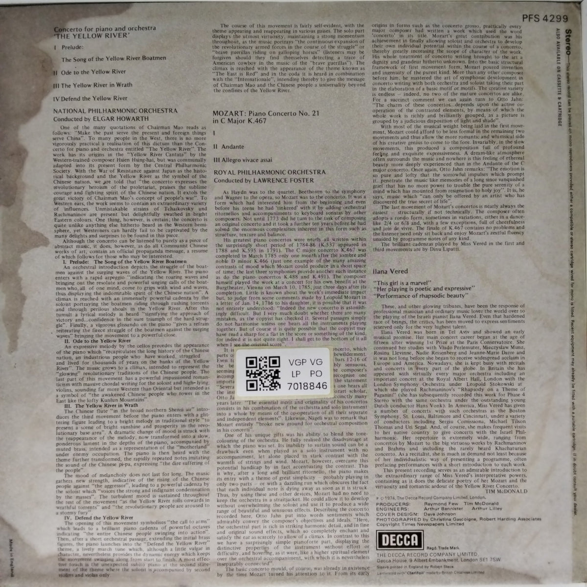 Ilana Vered, National Philharmonic Orchestra, Royal Philharmonic Orchestra - Yellow River Concerto (Vinyl)