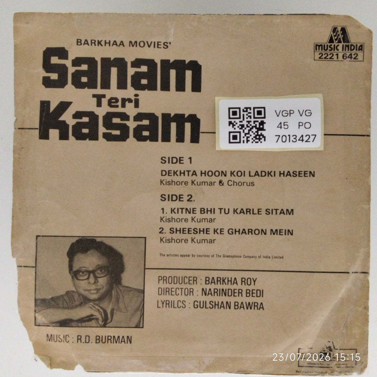 R.D. Burman - Sanam Teri Kasam (45-RPM)