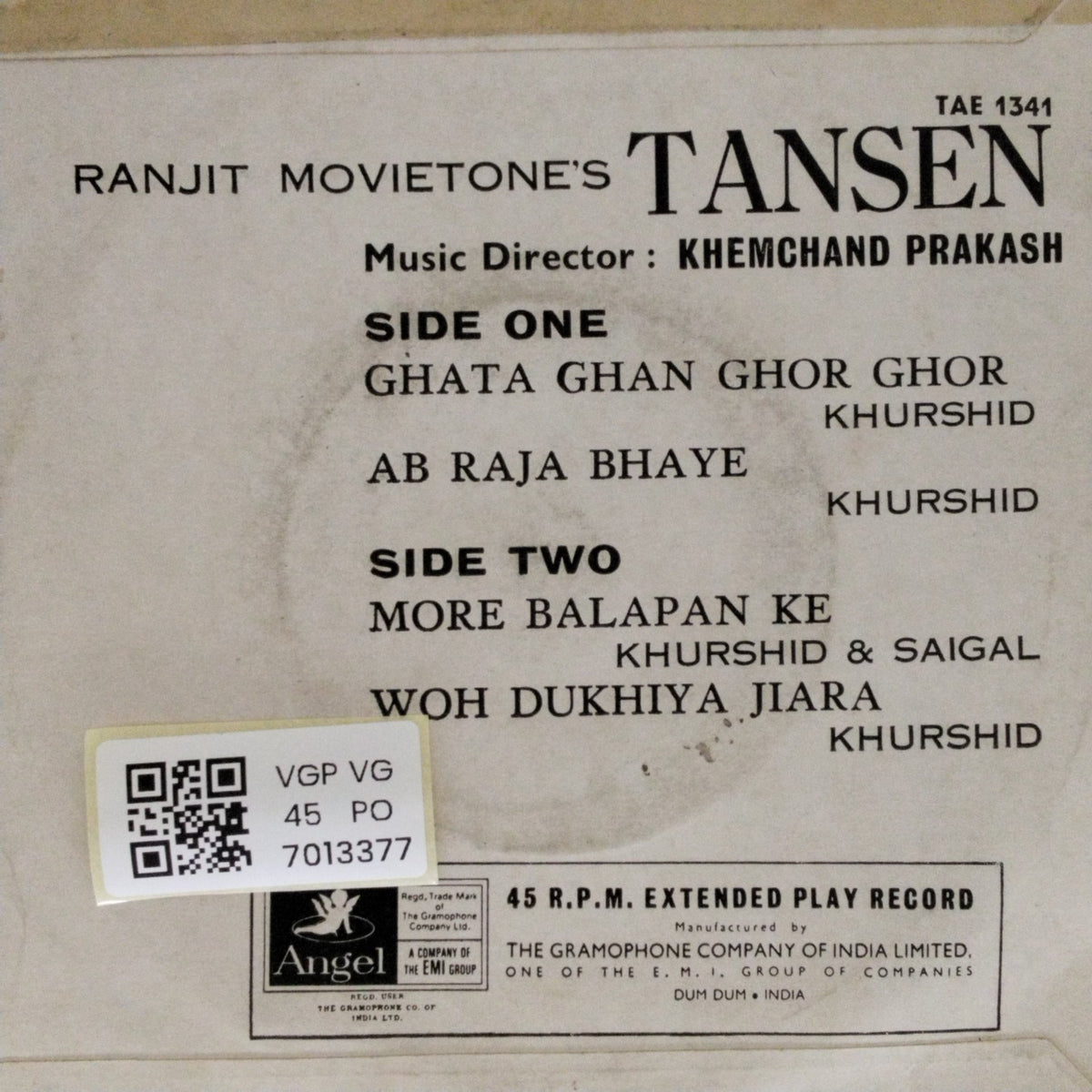 Khemchand Prakash - Tansen (45-RPM)
