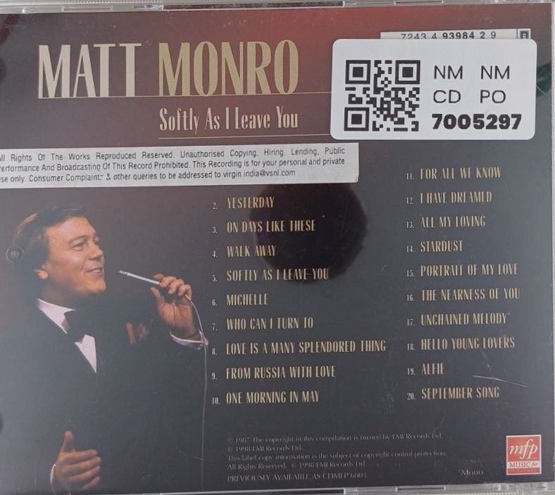 Matt Monro - Softly As I Leave You (CD)