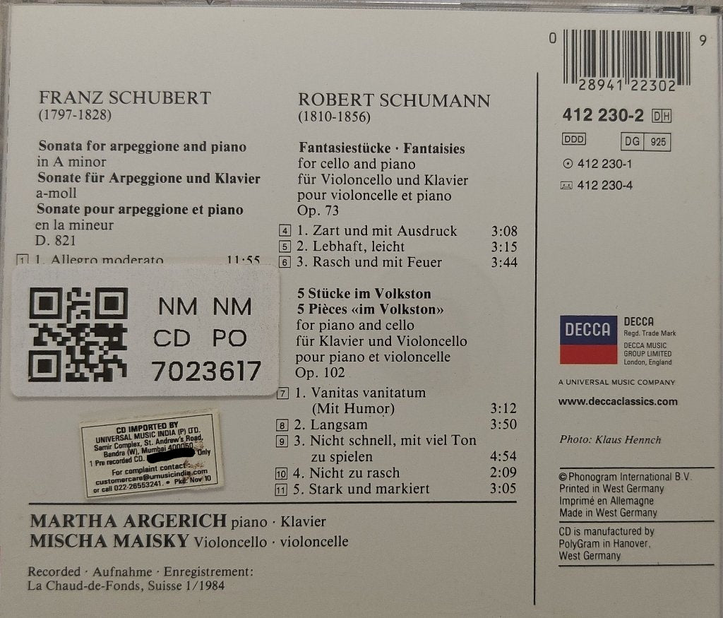 Martha Argerich, Mischa Maisky - Schubert: Sonata for Arpeggione / Schumann: Fantasiestücke Op. 73 (CD)