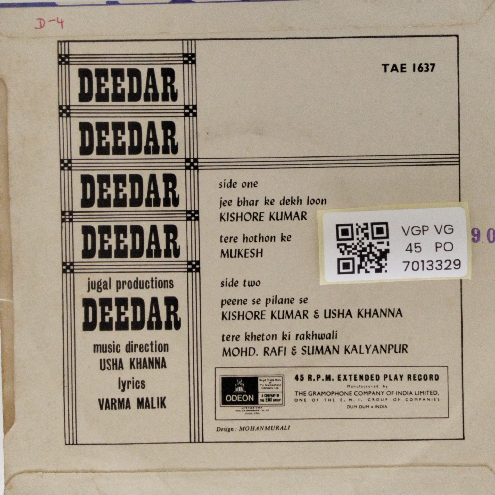 Usha Khanna - Deedar (45-RPM)