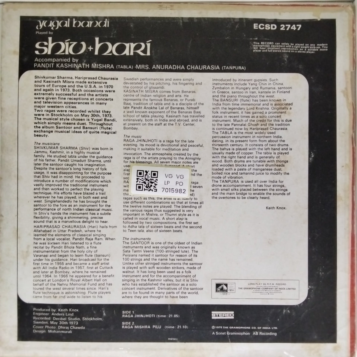 Shivkumar Sharma, Hariprasad Chaurasia - Yugal Bandi (Vinyl)
