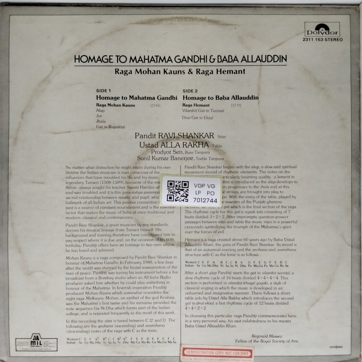 Ravi Shankar, Alla Rakha - Homage to Mahatma Gandhi (Vinyl)
