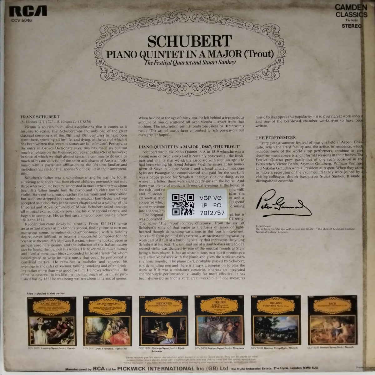 The Festival Quartet, Stuart Sankey - Piano Quintet in A Major (Trout) (Vinyl)