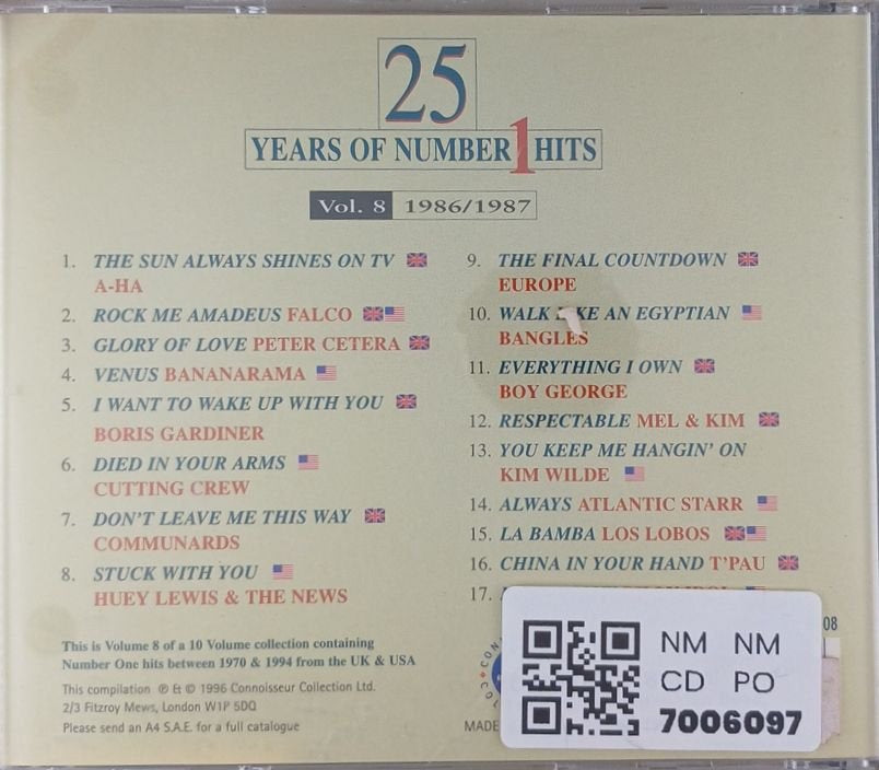 Various - 25 Years of Number 1 Hits Vol. 8 1986/1987 (CD)