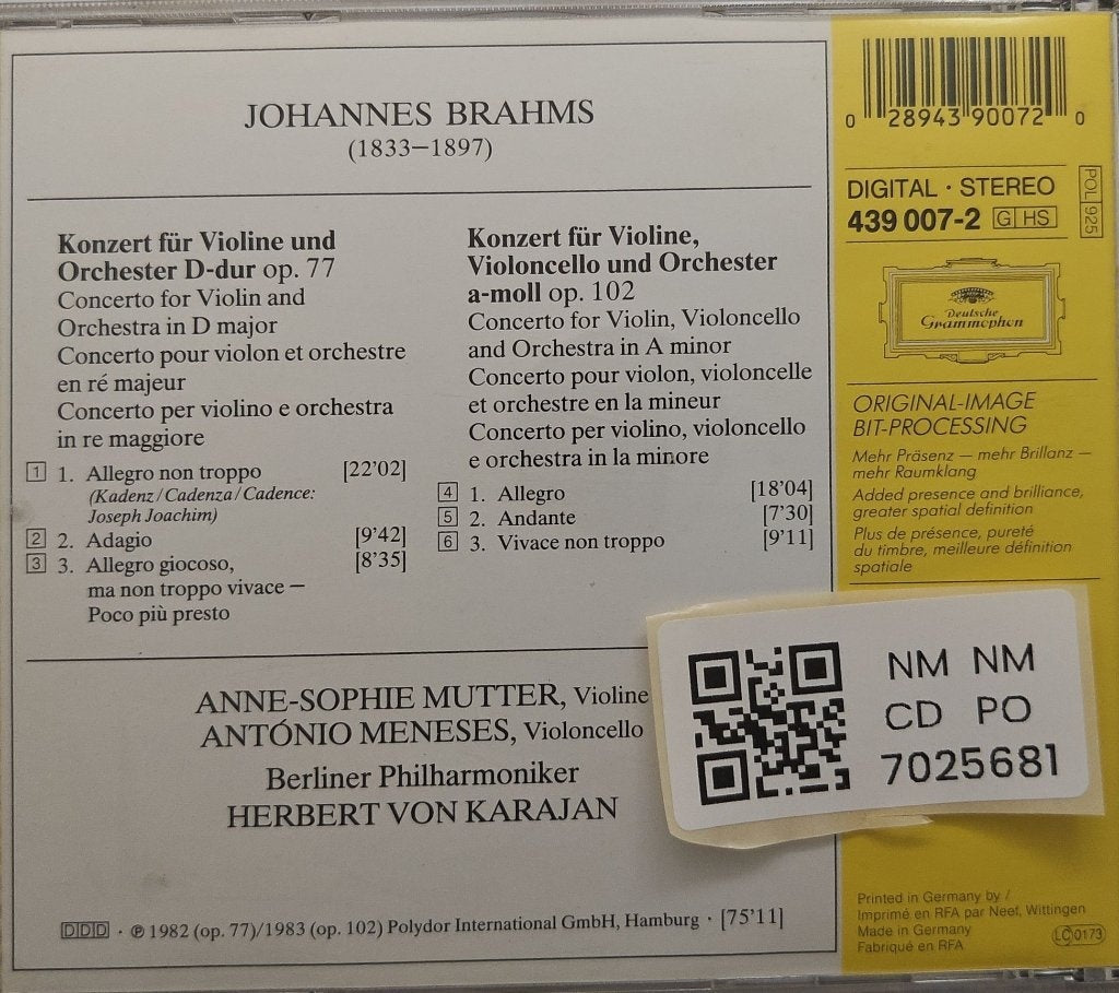 Johannes Brahms, - Violin Concerto • Double Concerto (CD)