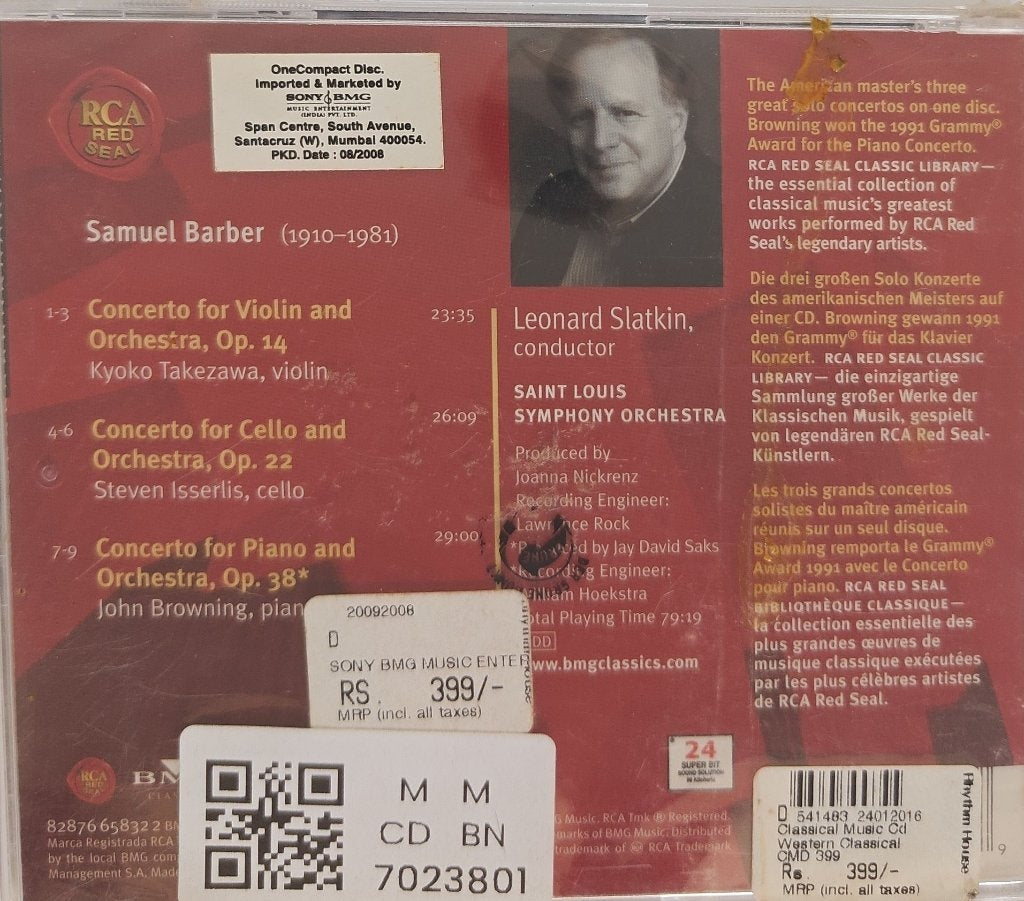 Kyoko Takezawa, Steven Isserlis, John Browning, Leonard Slatkin, Saint Louis Symphony Orchestra - Barber: Violin Concerto, Cello Concerto, Piano Concerto (CD)