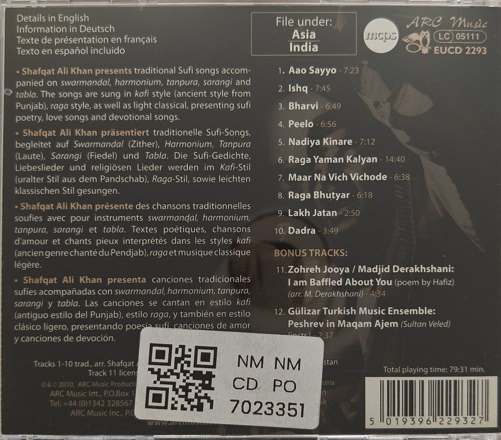 Shafqat Ali Khan - Sufi Songs from India & Pakistan (CD)