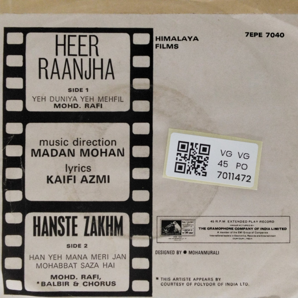Madan Mohan - Hanste  Zakhm, Heer Raanjha (45-RPM)
