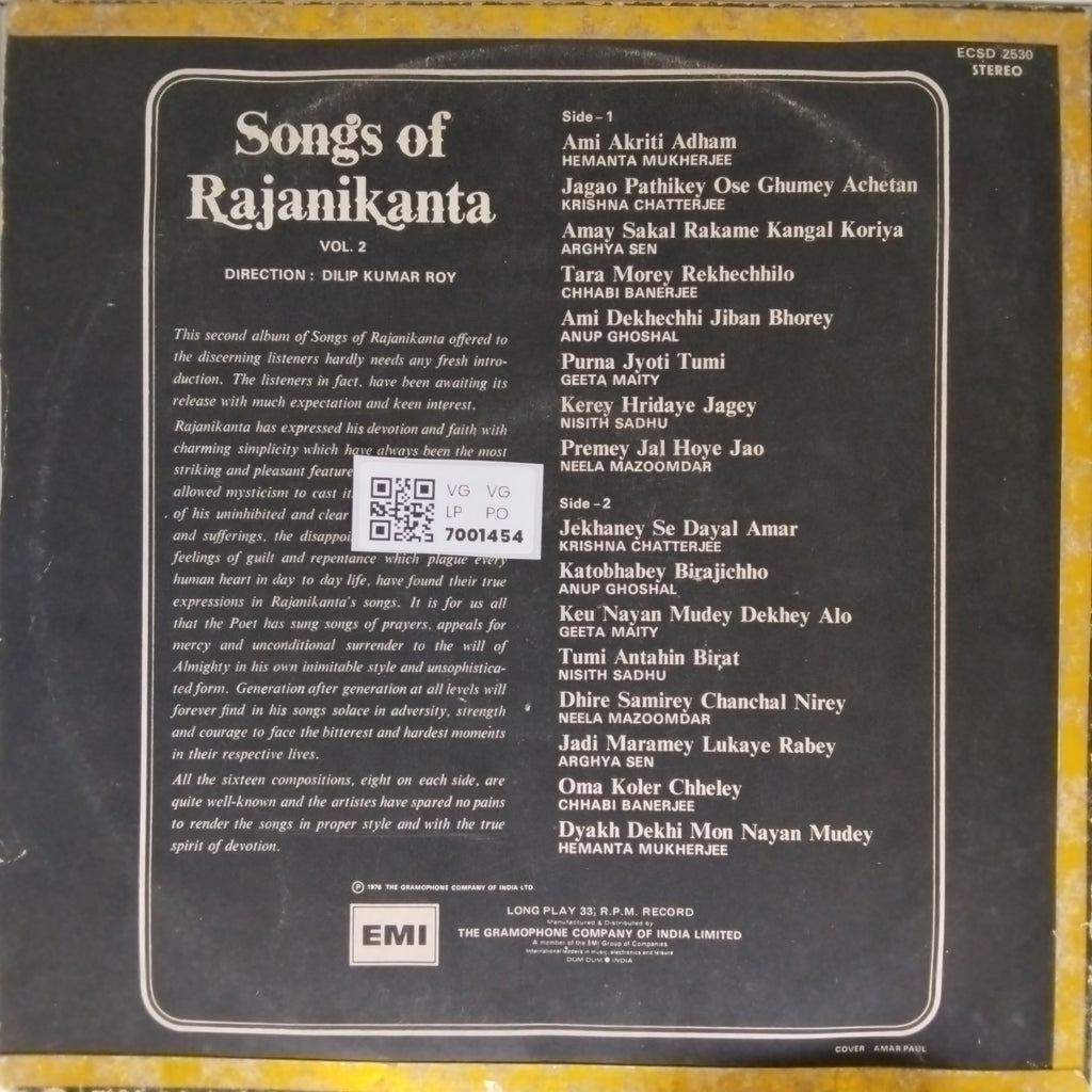 Hemanta Mukherjee, Krishna Chatterjee, Arghya Sen, Chhabi Banerjee, Anup Ghoshal, Geeta Maity, Nisith Sadhu, Neela Mazoomdar - Songs of Rajanikanta Vol. 2 (Vinyl)
