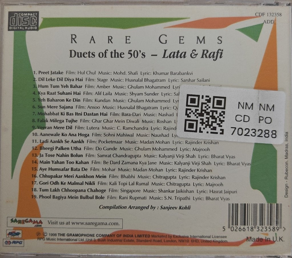 Husnalal Bhagatram, Shyam Sundar, Ghulam Mohammed, Chitragupta, Roshan, C. Ramchandra, Madan Mohan, Naushad Ali, Kalyanji Virji Shah, S. N. Tripathi - Rare Gems: Duets of the 50's - Lata & Rafi (CD)