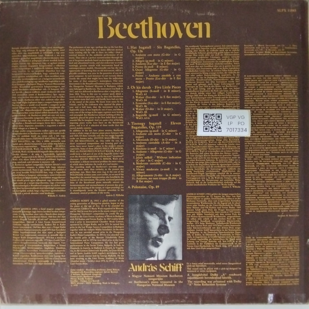 András Schiff - Beethoven: Bagatelles, Opp. 119 & 126; Five Little Pieces, WoO; Polonaise, Op. 89 (Vinyl)
