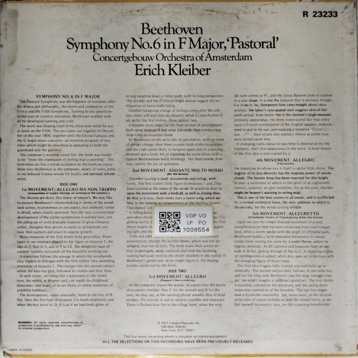 Concertgebouw Orchestra of Amsterdam, Erich Kleiber - Beethoven Symphony No. 6 in F Major, 'Pastoral' (Vinyl)