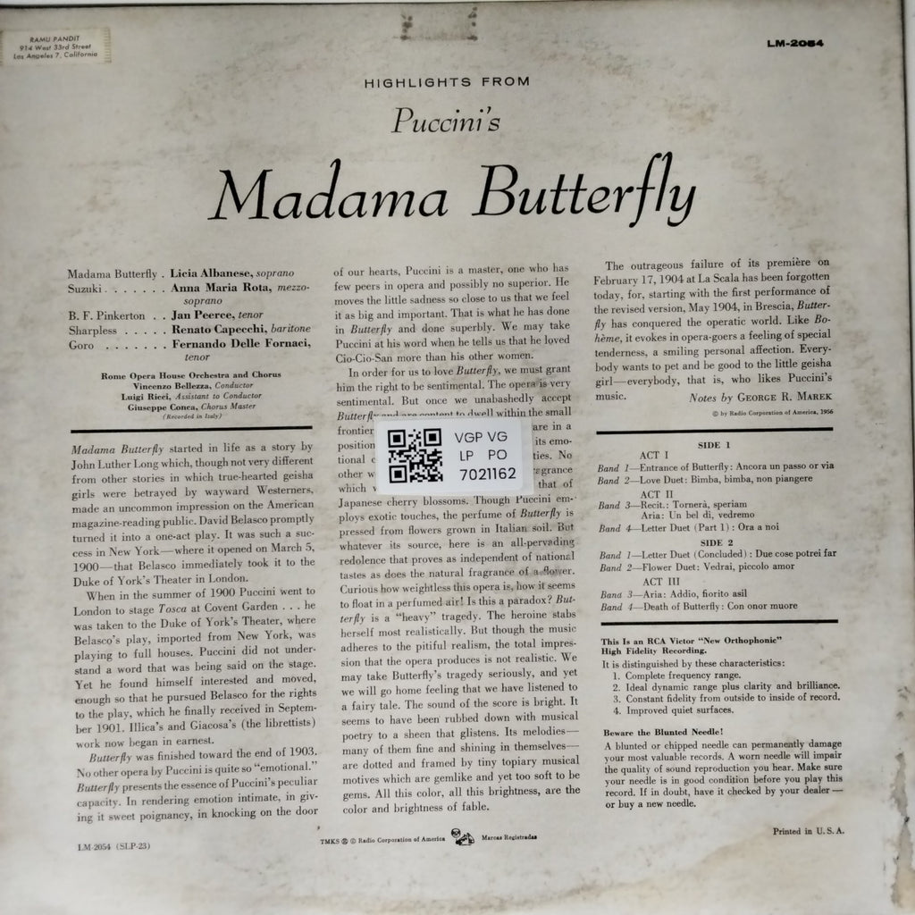 Puccini, Rome Opera House Orchestra and Chorus - Madama Butterfly - Highlights (Vinyl)